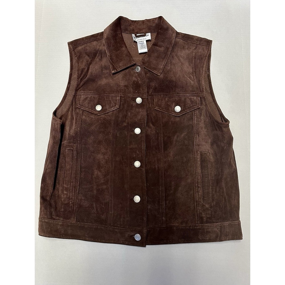 Pendleton Brown Suede Aztec Vest Jacket Coat Large Vintage Trucker Snap